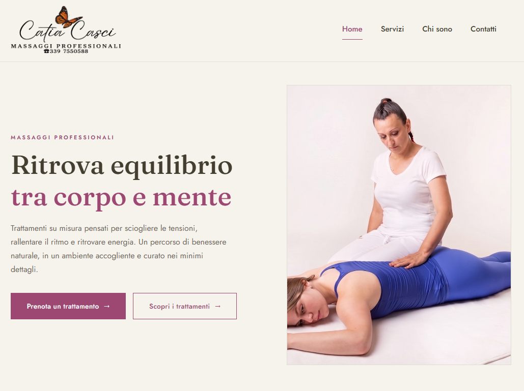 Homepage del sito di Catia Casci Massaggi Professionali